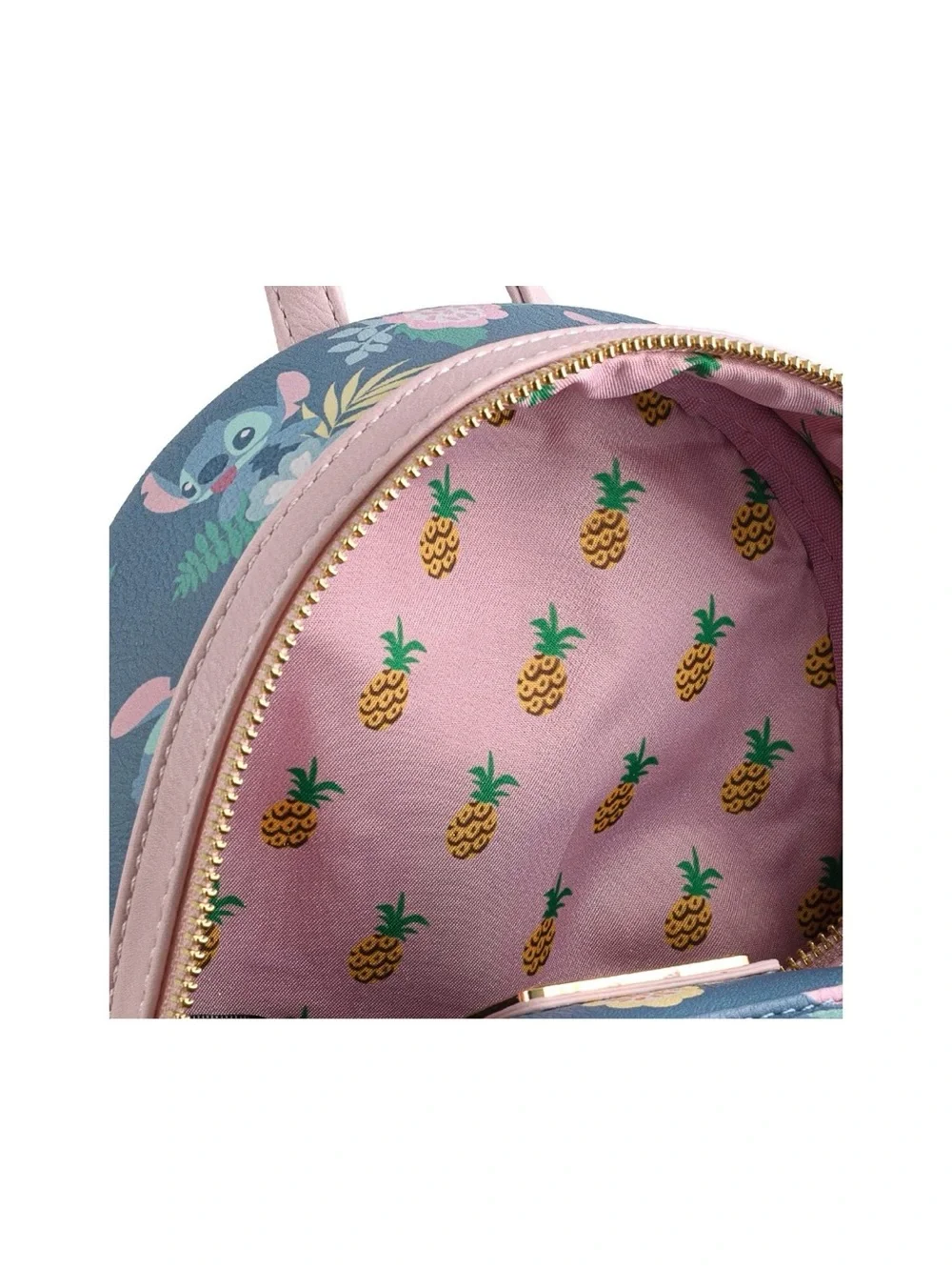 Loungefly Blue Floral Stitch Mini Backpack with Pink Trim